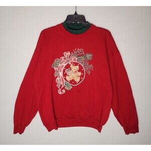 Vintage Christmas Sweatshirt Teddy Bear Grandma Womens Large
